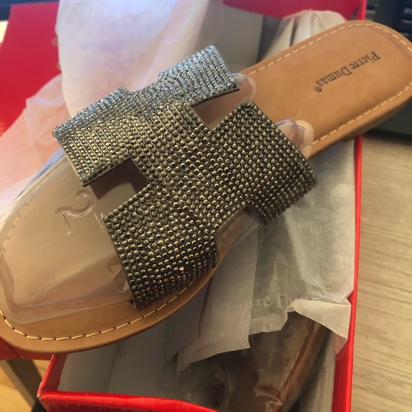 BNIB Designer Inspired H Rhinestone Sandals - Picture 3 of 5